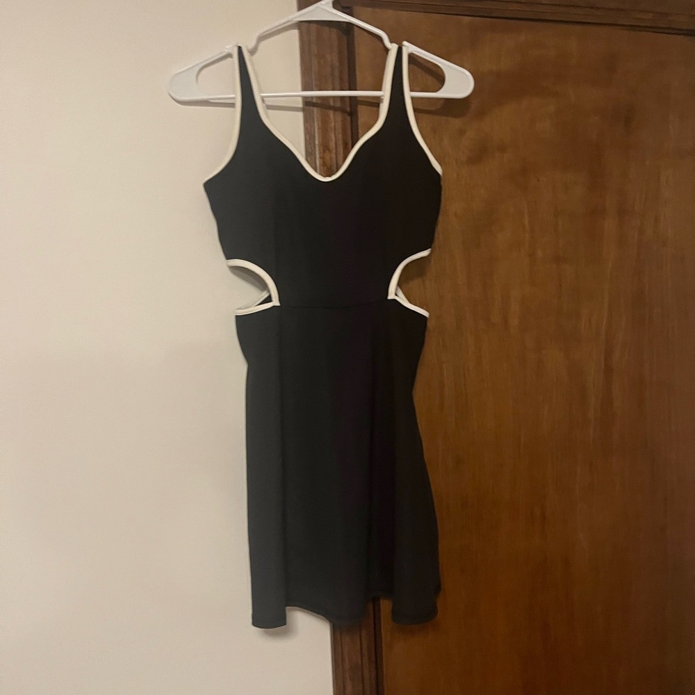 Black Cutout Tank Dress with White Trim